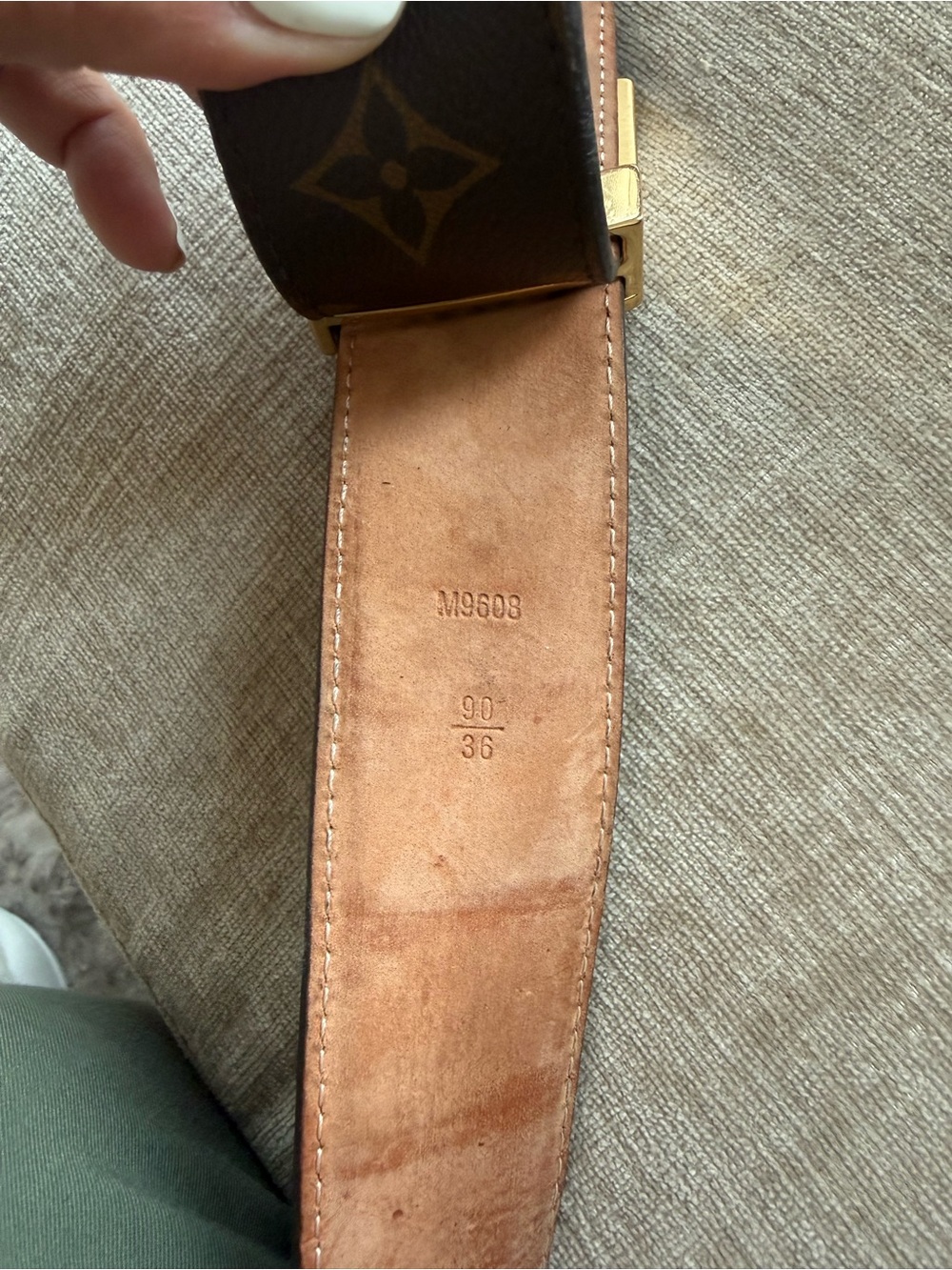 Louis Vuitton Brown Monogram Leather Belt with Gold Buckle - Picture 3 of 6